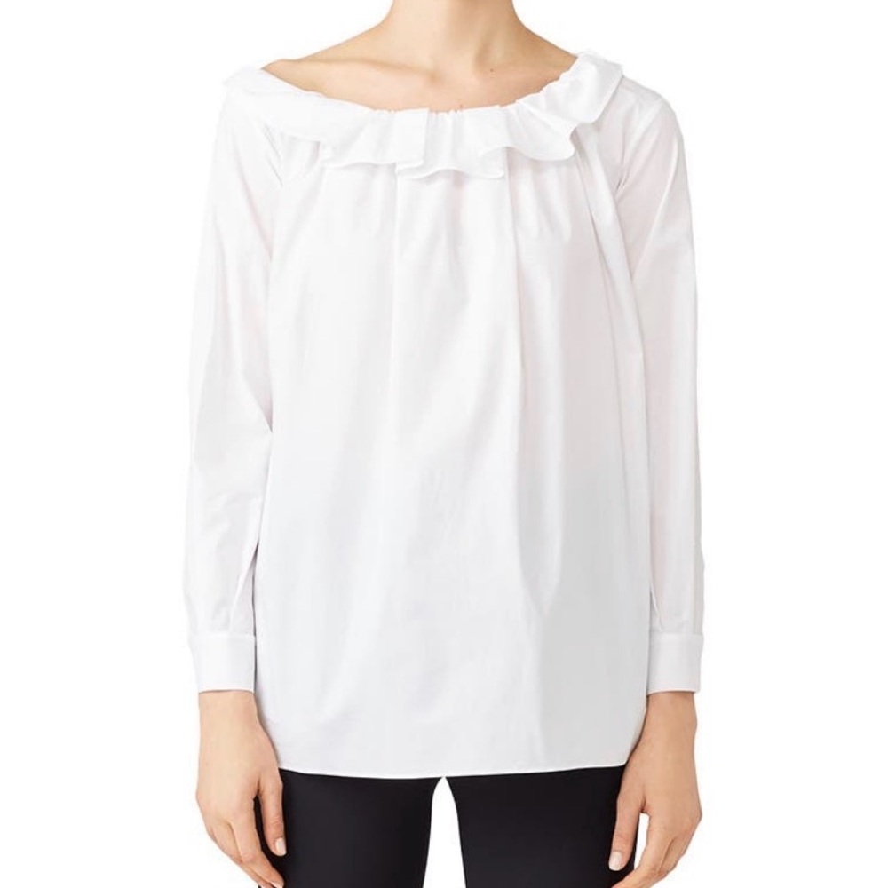Jil Sander Navy White Ruffle Blouse